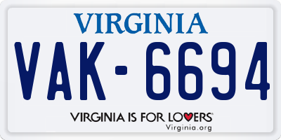 VA license plate VAK6694