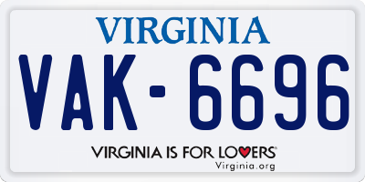 VA license plate VAK6696