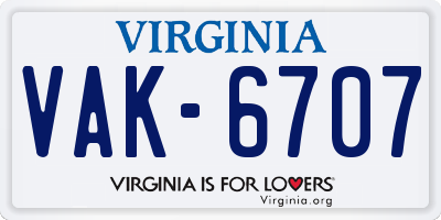 VA license plate VAK6707