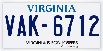 VA license plate VAK6712
