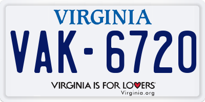 VA license plate VAK6720
