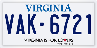 VA license plate VAK6721