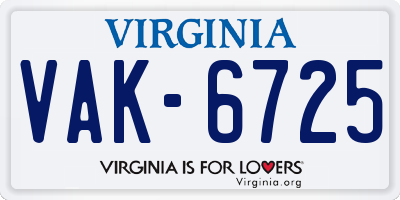 VA license plate VAK6725