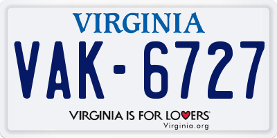 VA license plate VAK6727