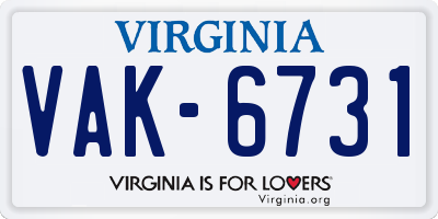 VA license plate VAK6731