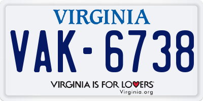 VA license plate VAK6738