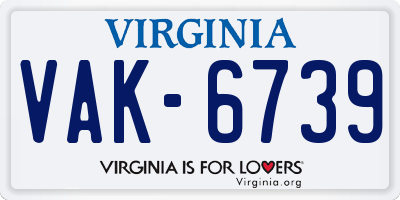 VA license plate VAK6739