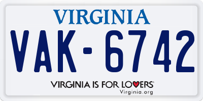 VA license plate VAK6742