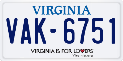 VA license plate VAK6751
