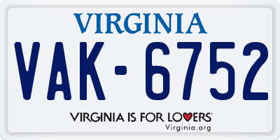 VA license plate VAK6752