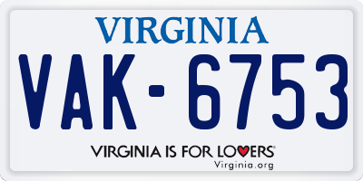 VA license plate VAK6753