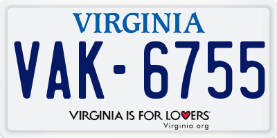 VA license plate VAK6755