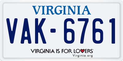 VA license plate VAK6761