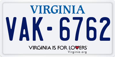 VA license plate VAK6762