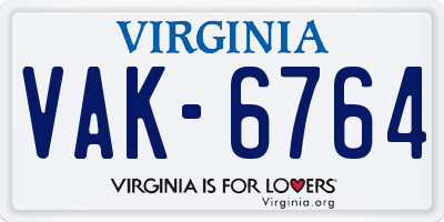 VA license plate VAK6764