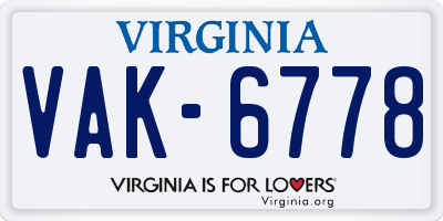 VA license plate VAK6778