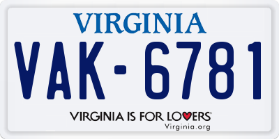 VA license plate VAK6781
