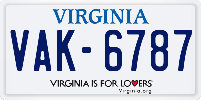 VA license plate VAK6787