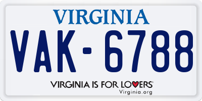 VA license plate VAK6788