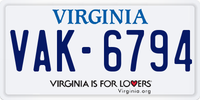 VA license plate VAK6794