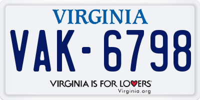 VA license plate VAK6798