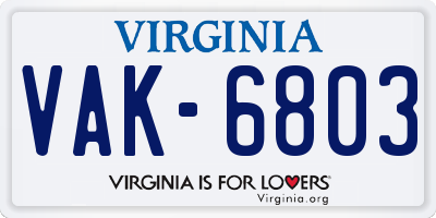 VA license plate VAK6803