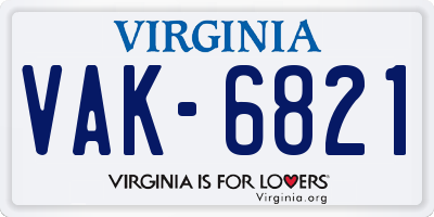 VA license plate VAK6821