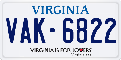 VA license plate VAK6822