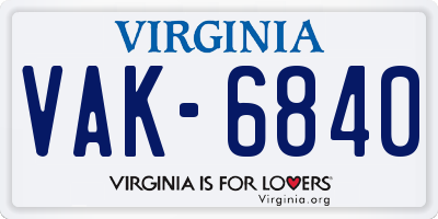 VA license plate VAK6840