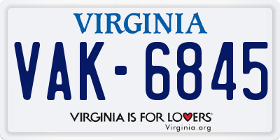 VA license plate VAK6845