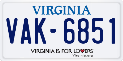 VA license plate VAK6851