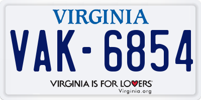 VA license plate VAK6854