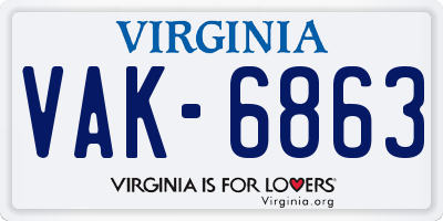 VA license plate VAK6863