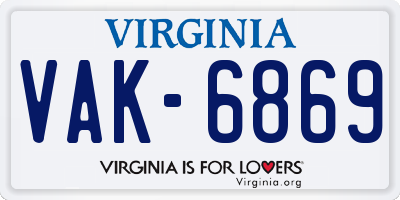 VA license plate VAK6869