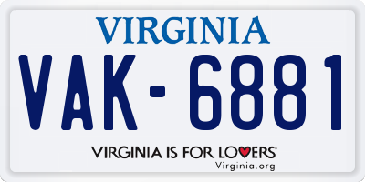 VA license plate VAK6881