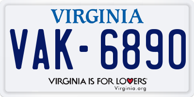 VA license plate VAK6890
