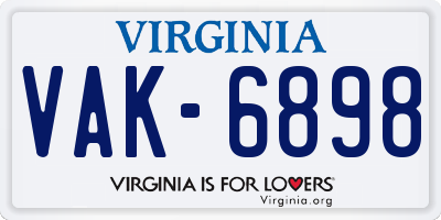VA license plate VAK6898