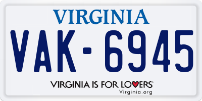 VA license plate VAK6945