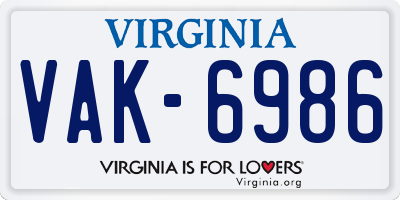 VA license plate VAK6986