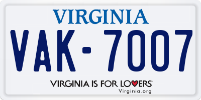 VA license plate VAK7007