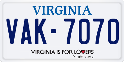 VA license plate VAK7070