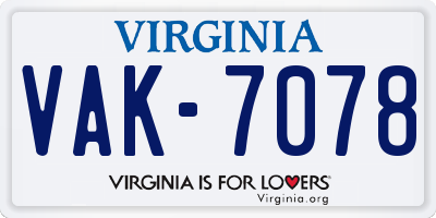 VA license plate VAK7078