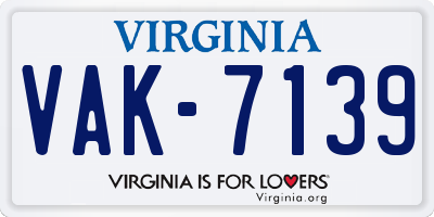 VA license plate VAK7139