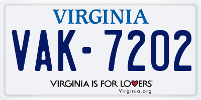 VA license plate VAK7202