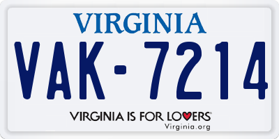 VA license plate VAK7214