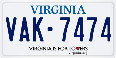 VA license plate VAK7474