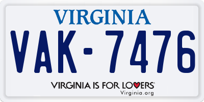 VA license plate VAK7476