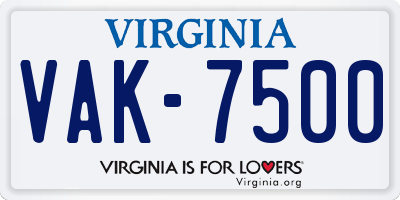 VA license plate VAK7500
