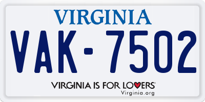 VA license plate VAK7502