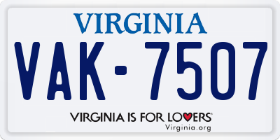 VA license plate VAK7507